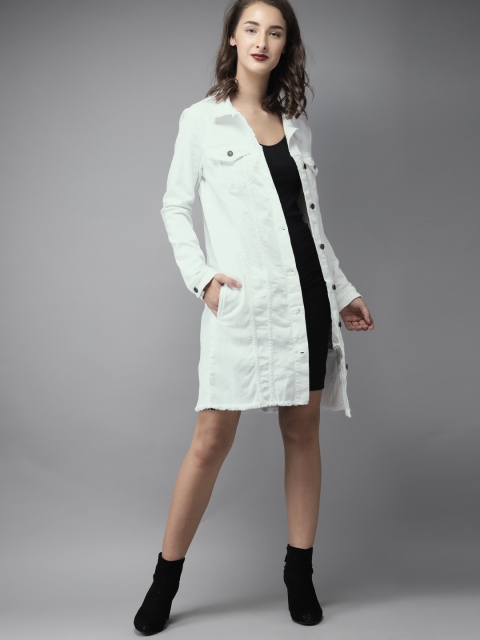 

Moda Rapido Women White Solid Denim Longline Jacket