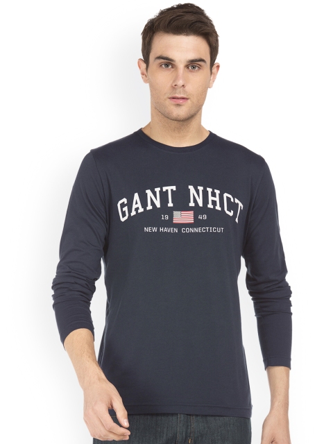 

GANT Men Navy Blue Printed Round Neck T-shirt