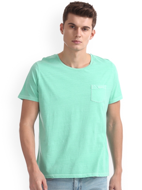 

GANT Men Green Self Design Round Neck T-shirt