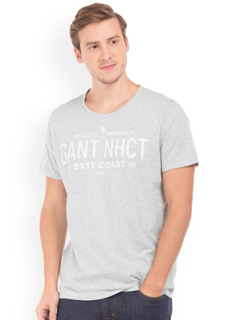

GANT Men Grey Melange Printed Round Neck T-shirt