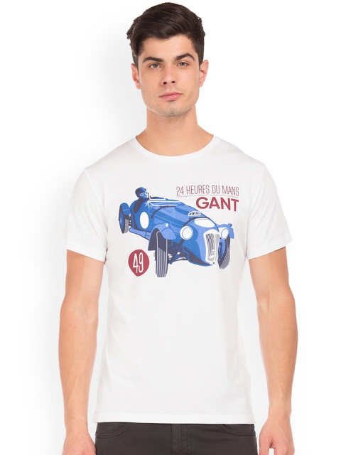 

GANT Men White Printed Round Neck T-shirt