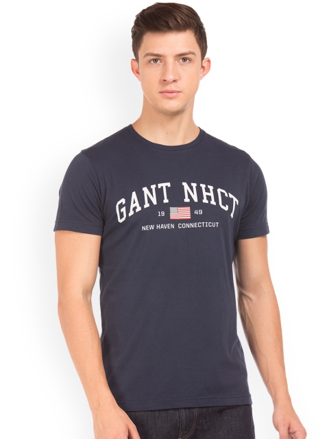 

GANT Men Navy Blue Printed Round Neck T-shirt