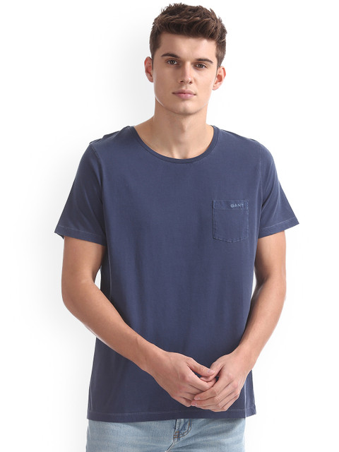 

GANT Men Navy Blue Solid Round Neck T-shirt