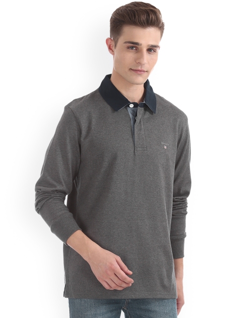 

GANT Men Charcoal Grey Solid Polo Collar T-shirt