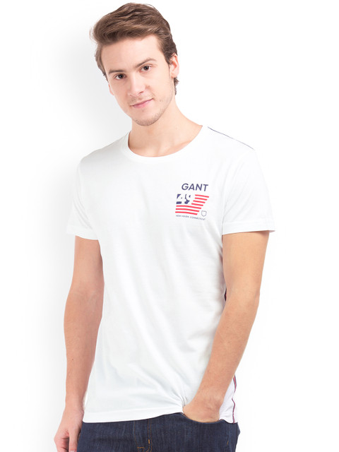 

GANT Men White Printed Round Neck T-shirt