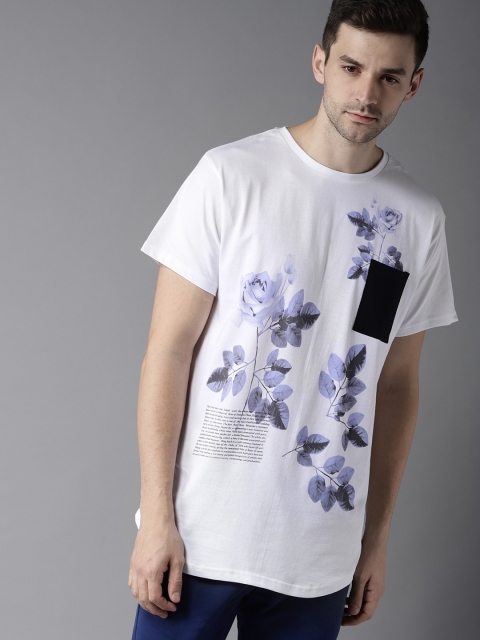 

Moda Rapido Men White & Purple Printed Round Neck T-shirt