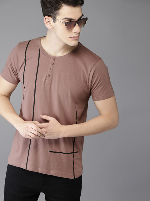 

Moda Rapido Men Mauve Printed Henley Neck T-shirt