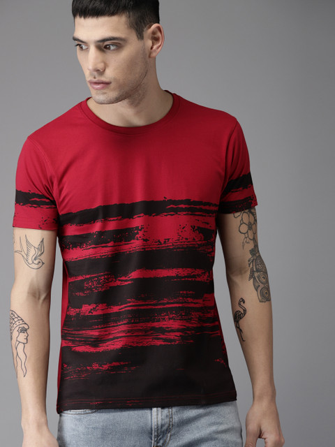 

Moda Rapido Men Red Printed Round Neck Pure Cotton T-shirt