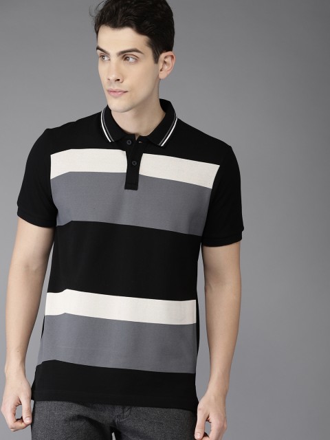 

Moda Rapido Men Black & Grey Colourblocked Polo Collar T-shirt