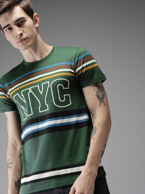 

Moda Rapido Men Green Striped Round Neck T-shirt