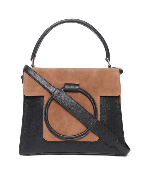 

Diwaah Black & Brown Colourblocked Handheld Bag
