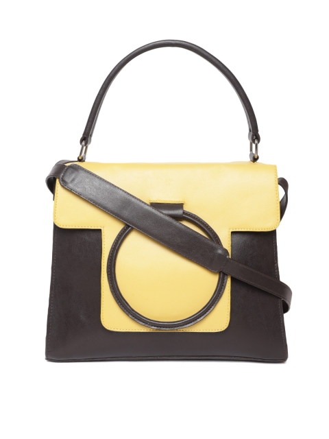 

Diwaah Coffee Brown & Yellow Colourblocked Satchel Bag