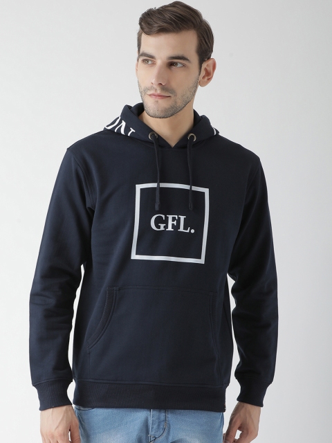 

GRIFFEL Men Navy Blue Printed Hooded Sweatshirt