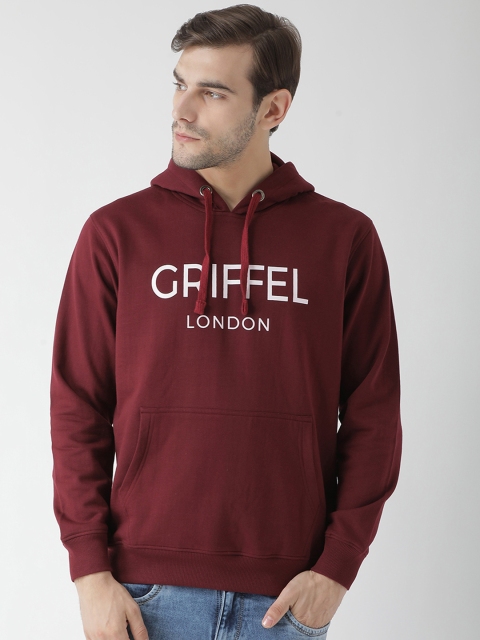 

GRIFFEL Men Maroon Printed Hooded Sweatshirt