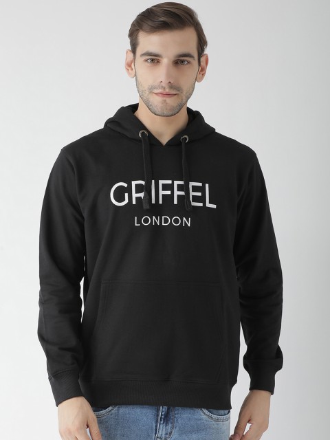 

GRIFFEL Men Black Printed Hooded Sweatshirt