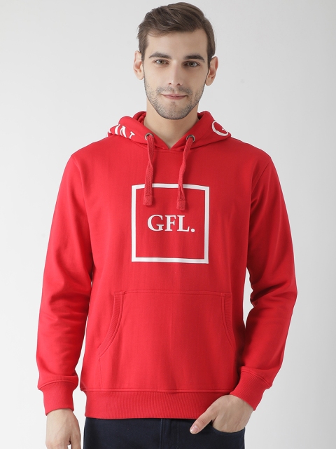 

GRIFFEL Men Red Printed Hooded Sweatshirt