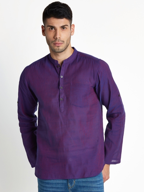 

indus route by Pantaloons Men Purple Woven Design Straight Kurta
