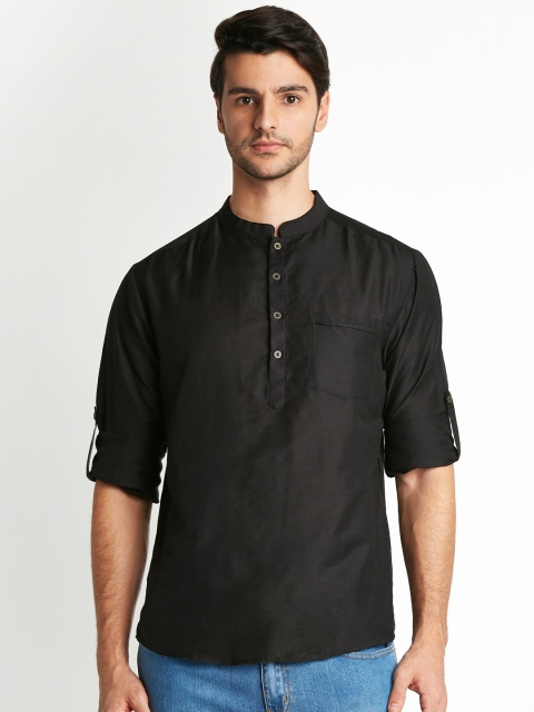 

indus route by Pantaloons Men Black Woven Design Straight Kurta