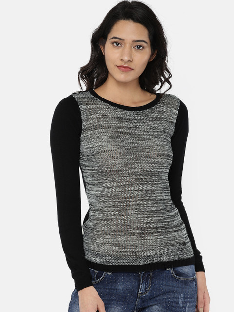 

Wrangler Women Black Self Design Open Knit Pullover