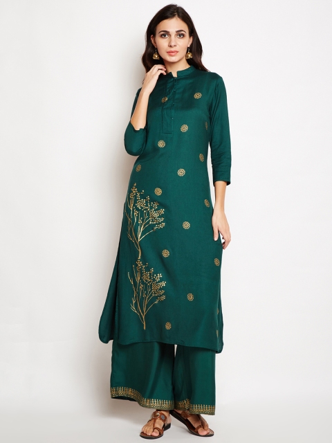

studio rasa Women Green Printed Kurti with Palazzos