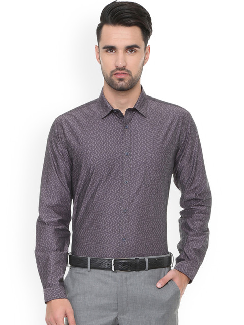 

V Dot Men Grey Skinny Fit Printed Formal Shirt