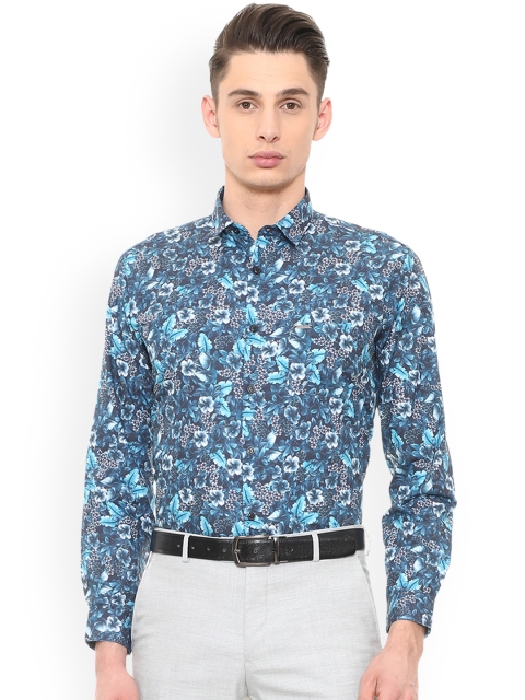 

V Dot Men Blue Slim Fit Printed Semiformal Shirt