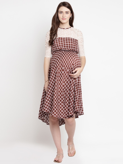 

Mine4Nine Women Brown Checked Empire Dress