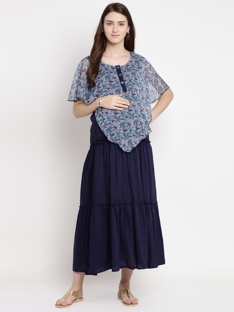 

Mine4Nine Women Navy Blue Printed Fit and Flare Dress