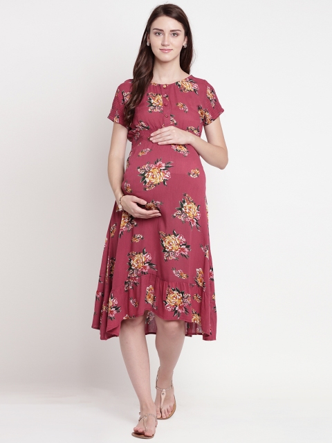 

Mine4Nine Women Maroon Printed Empire Dress