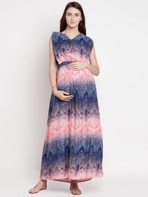 

Mine4Nine Women Peach-Coloured Printed Maxi Dress
