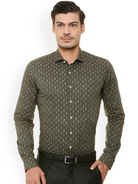 

SIMON CARTER LONDON Men Olive Green Slim Fit Printed Casual Shirt