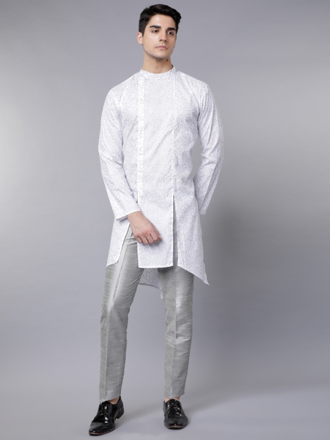 

Svanik White & Silver Printed Blended Kurta