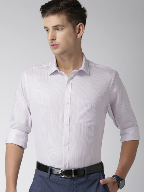

Park Avenue Men White & Violet Slim Fit Striped Formal Shirt