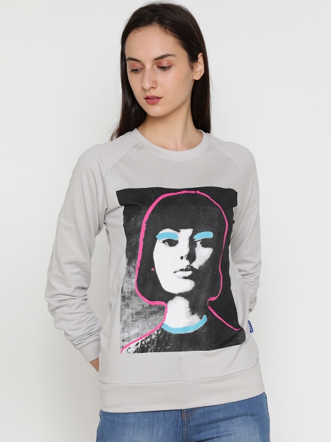 

Blue Saint Women Grey & Black Printed Sweatshirt