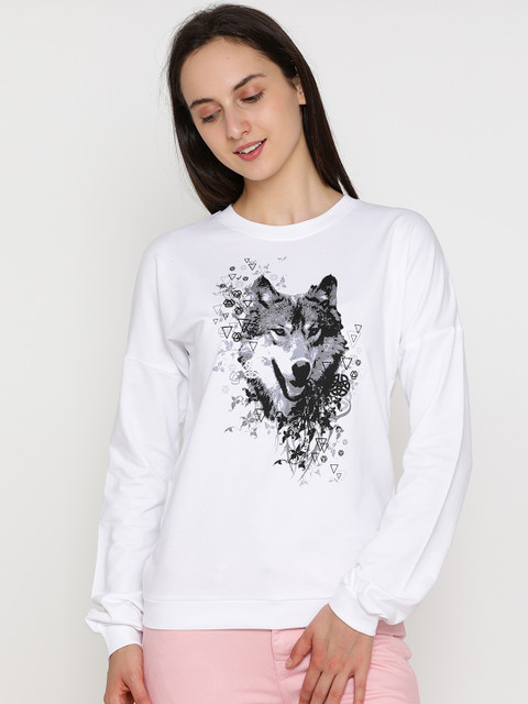 

Blue Saint Women White Printed Sweatshirt