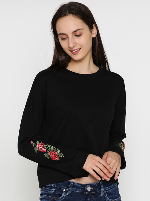 

Blue Saint Women Black Solid Sweatshirt