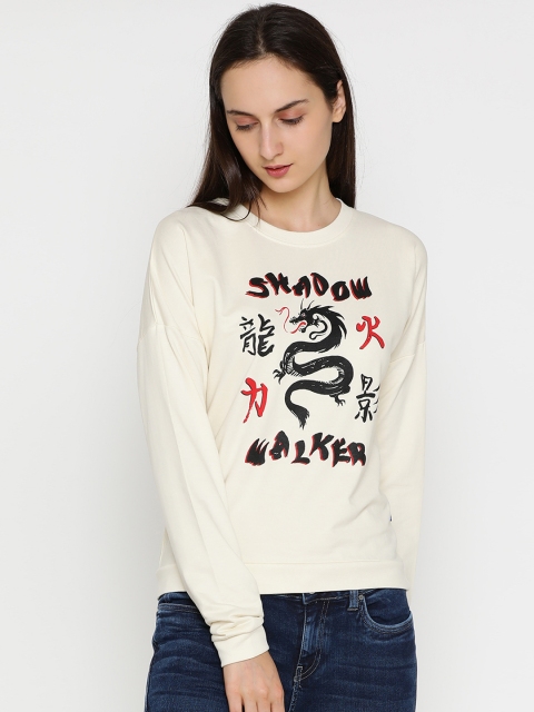 

Blue Saint Women Cream-Coloured Printed Sweatshirt