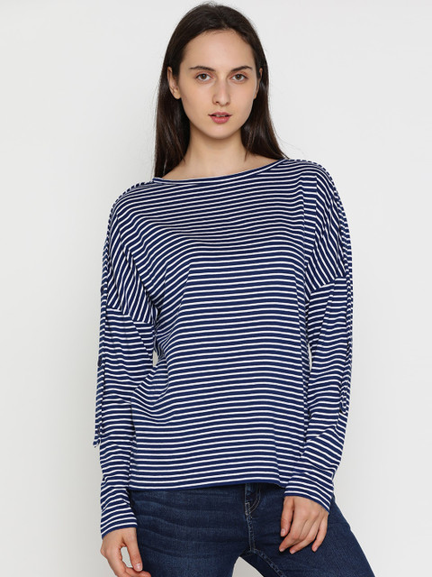 

Blue Saint Women Blue & White Striped Top
