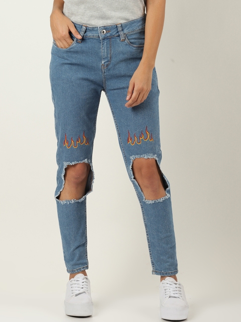 

Blue Saint Women Blue Slim Fit Mid-Rise Slash Knee Stretchable Jeans