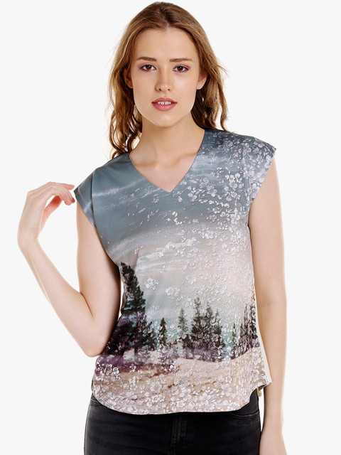 

SPYKAR Women Multicoloured Printed V-Neck T-shirt, Multi