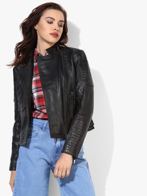 

Pepe Jeans Black Solid Winter Biker Jacket