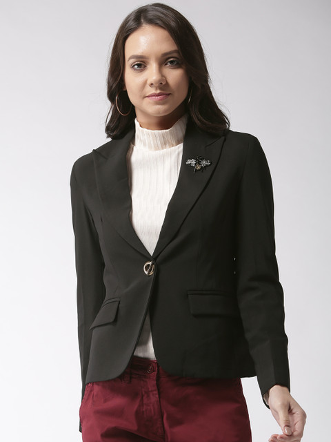 

Madame Women Black Solid Single-breasted Blazer