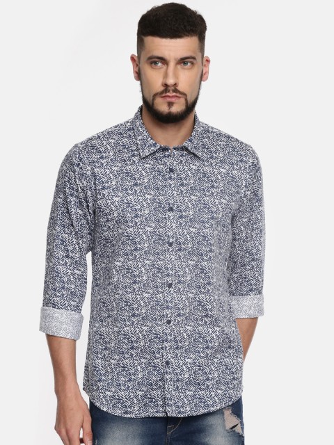 

Pepe Jeans Men Navy Blue & White Slim Fit Printed Casual Shirt
