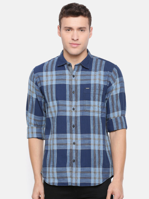 

Pepe Jeans Men Navy Blue Regular Fit Checked Casual Shirt