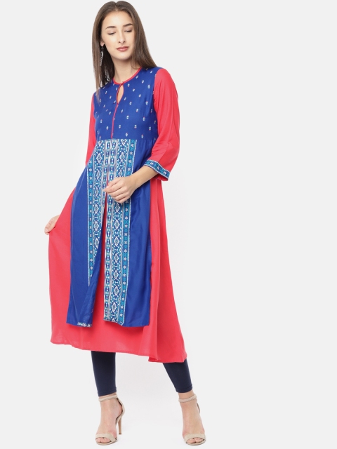 

Sabhyata Women Blue & Pink Printed Layered A-Line Kurta