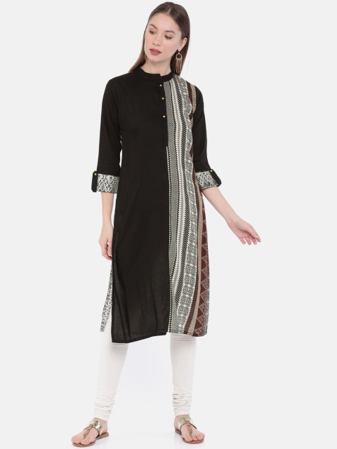 

Sabhyata Women Black & Off-White Printed Straight Kurta