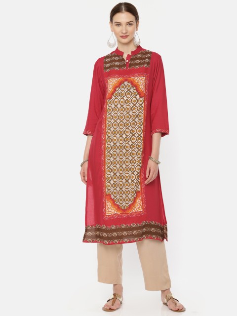 

Sabhyata Women Red Printed Straight Kurta