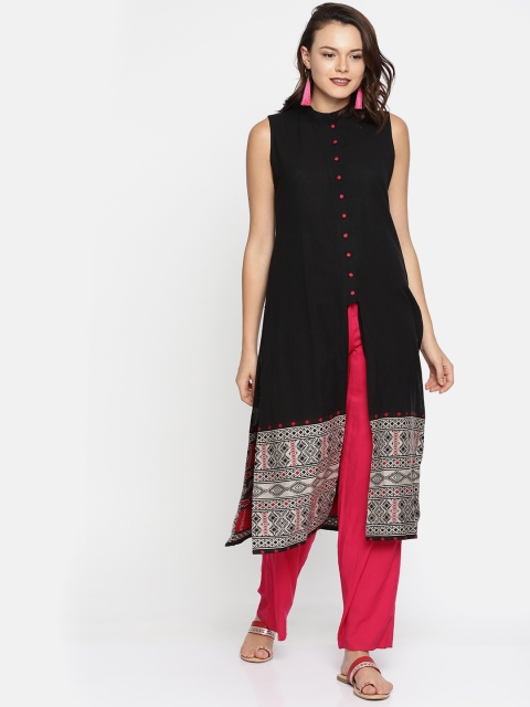 

Sabhyata Women Black Solid A-Line Kurta