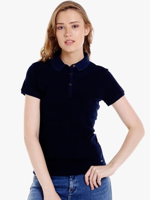 

SPYKAR Women Navy Blue Solid Polo Collar T-shirt