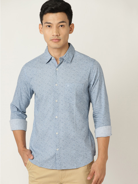 

Blue Printed Slim Fit Casual Shirt